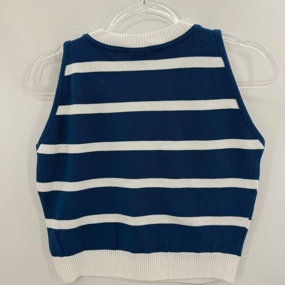 ELHOFFER Nautical Crop Fitted Knit Tank Size 2X US L Crew Neck Sailor Stripe USA - Picture 3 of 8
